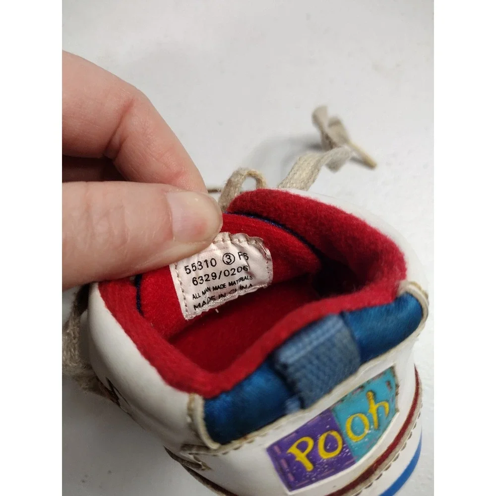 Disney Winnie the‎ Pooh Tigger Vintage Crib Shoes White Blue Red Baby Size 3